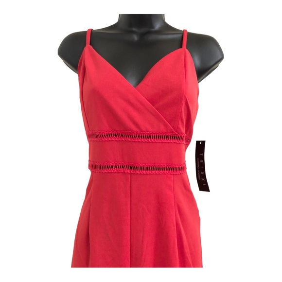Trixxi Red spaghetti strap v-neck perforated waist jumpsuit size large new‎ - Picture 8 of 16